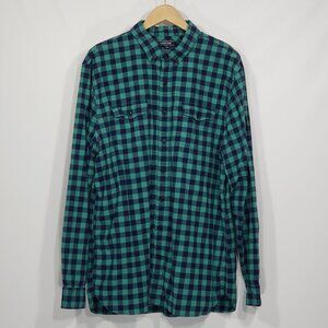 Lands' End  Blue Green Check  Flannel Button Down Shirt  Men's XL/T     17/17.5